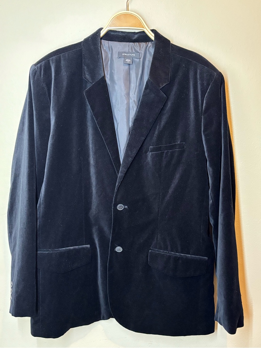 Structure Black Velvet Blazer - Classic Men's Two-Button, large, New!